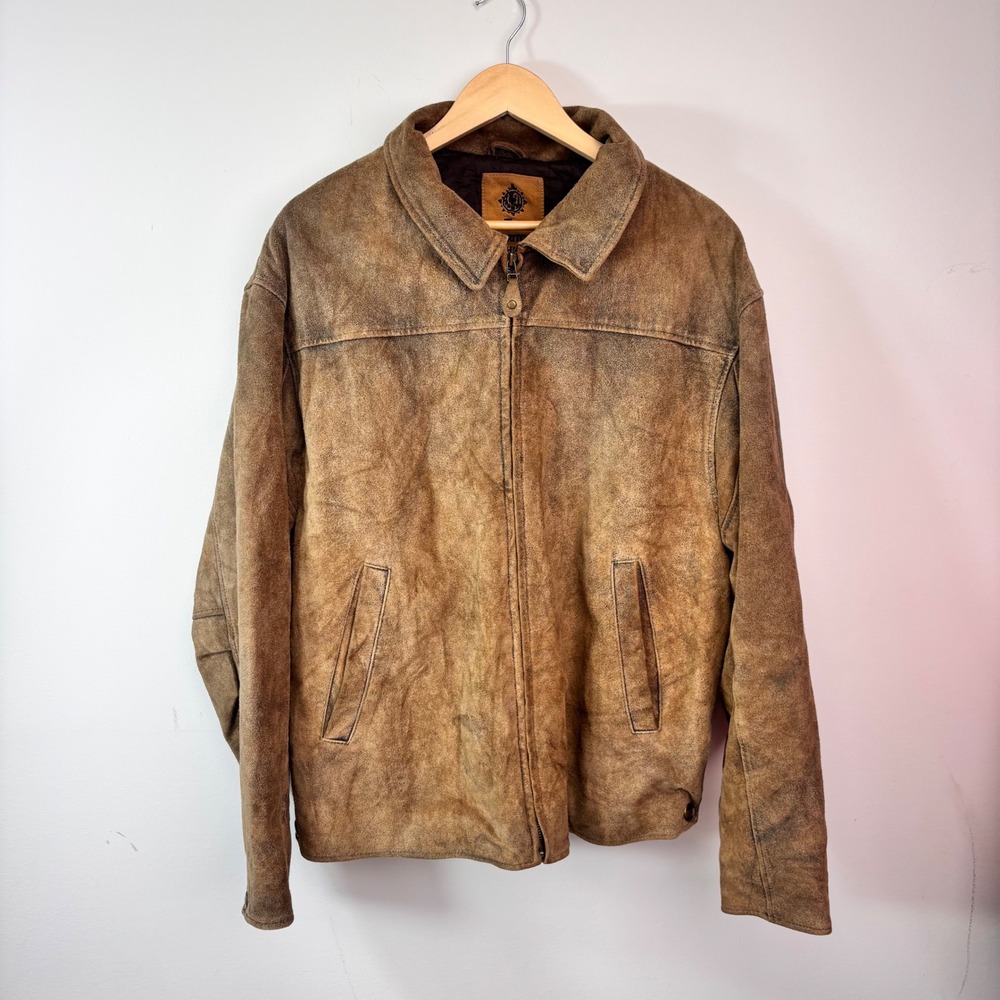 The Territory Ahead Distressed Leather Jacket Brown Western Moto Large